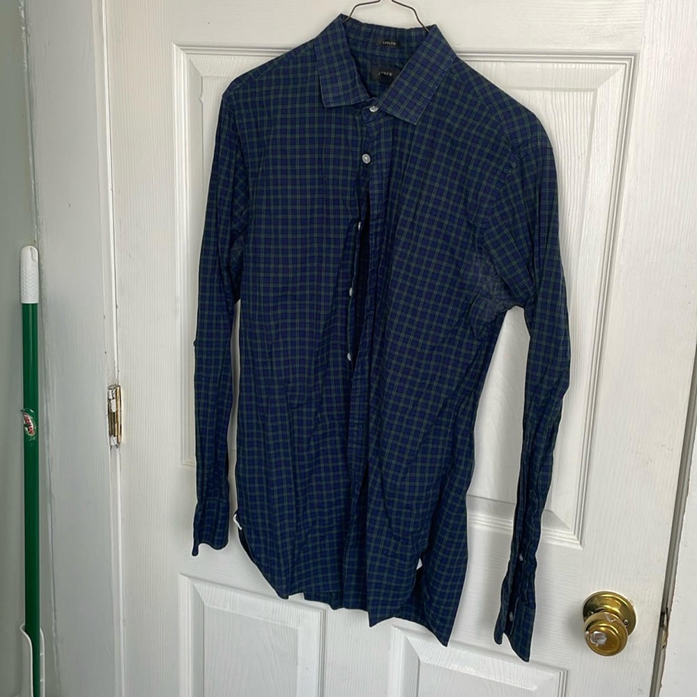 J Crew Navy/ Green plaid button down